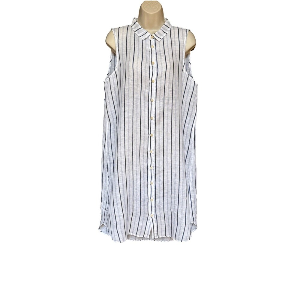 CP Shades Mara Linen Dress Size S Blue White Stripe Sleeveless Shirt Dress - Picture 11 of 12